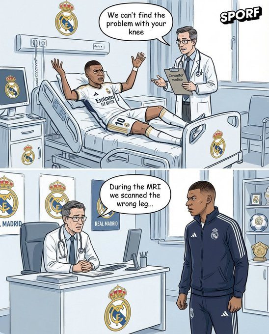 皇家马德里发生令人震惊的医疗事故！ 😳据报道，基利安·姆巴佩被错误地评估了膝盖