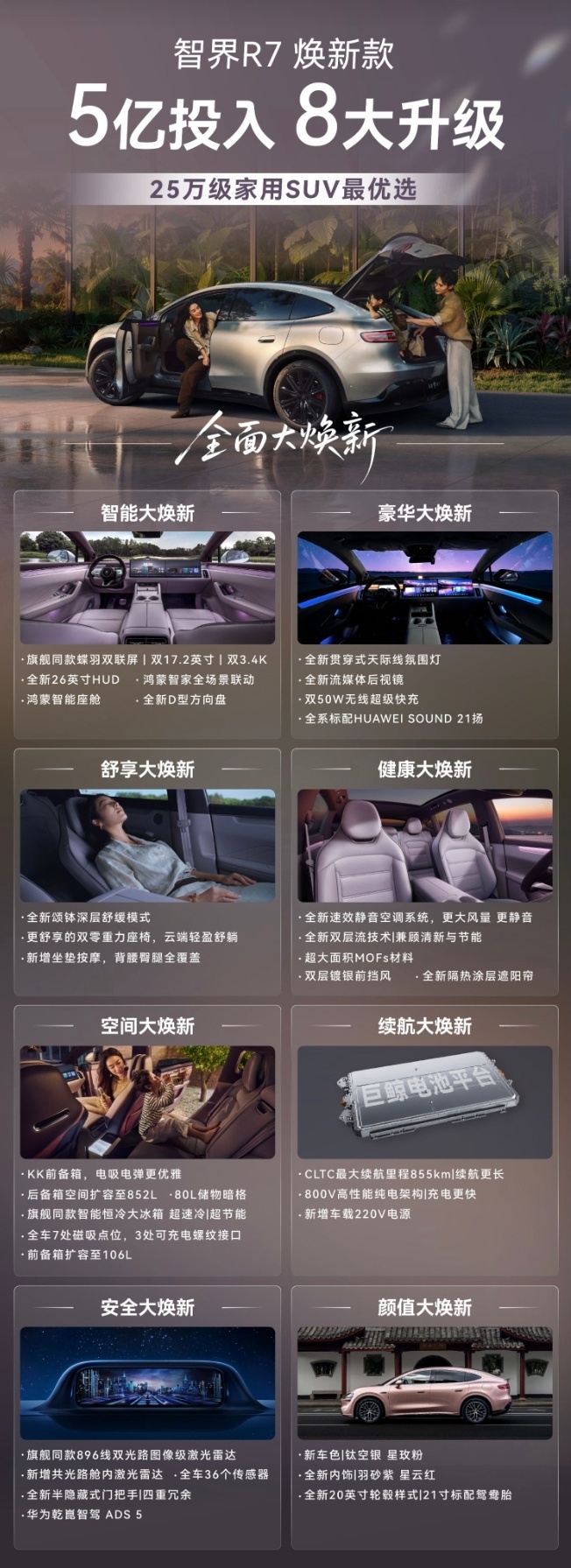 余承东称智界R7搭载RX同款底盘架构智界R7上市两年，累计车主超12万，80%为
