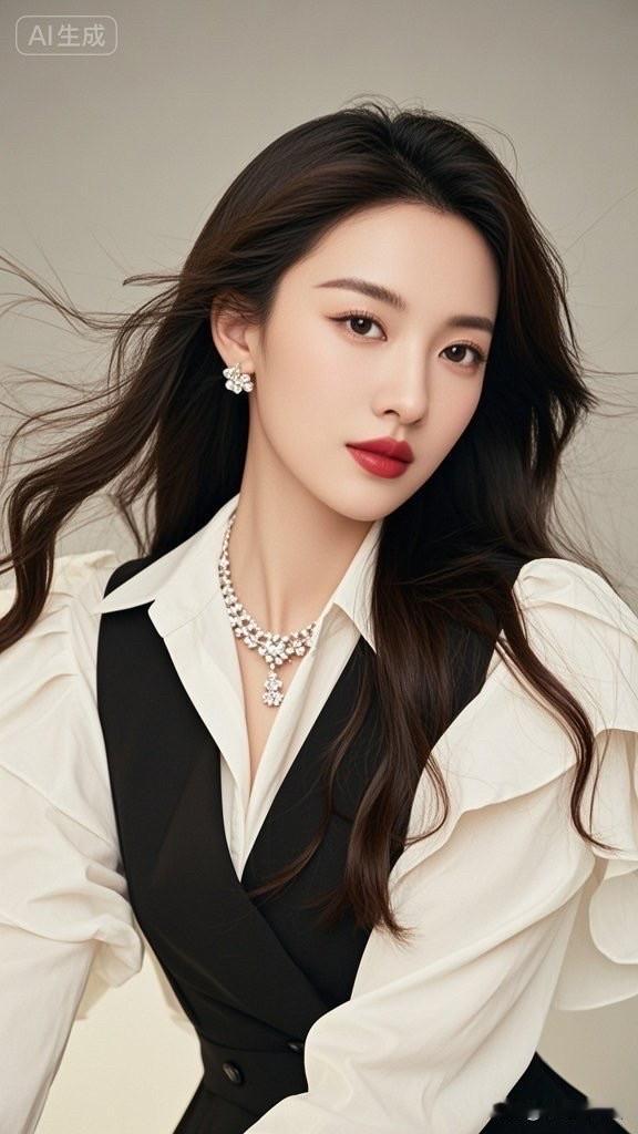 优雅黑发少女，沉思的瞬间，复古耳环点缀，温柔如水。