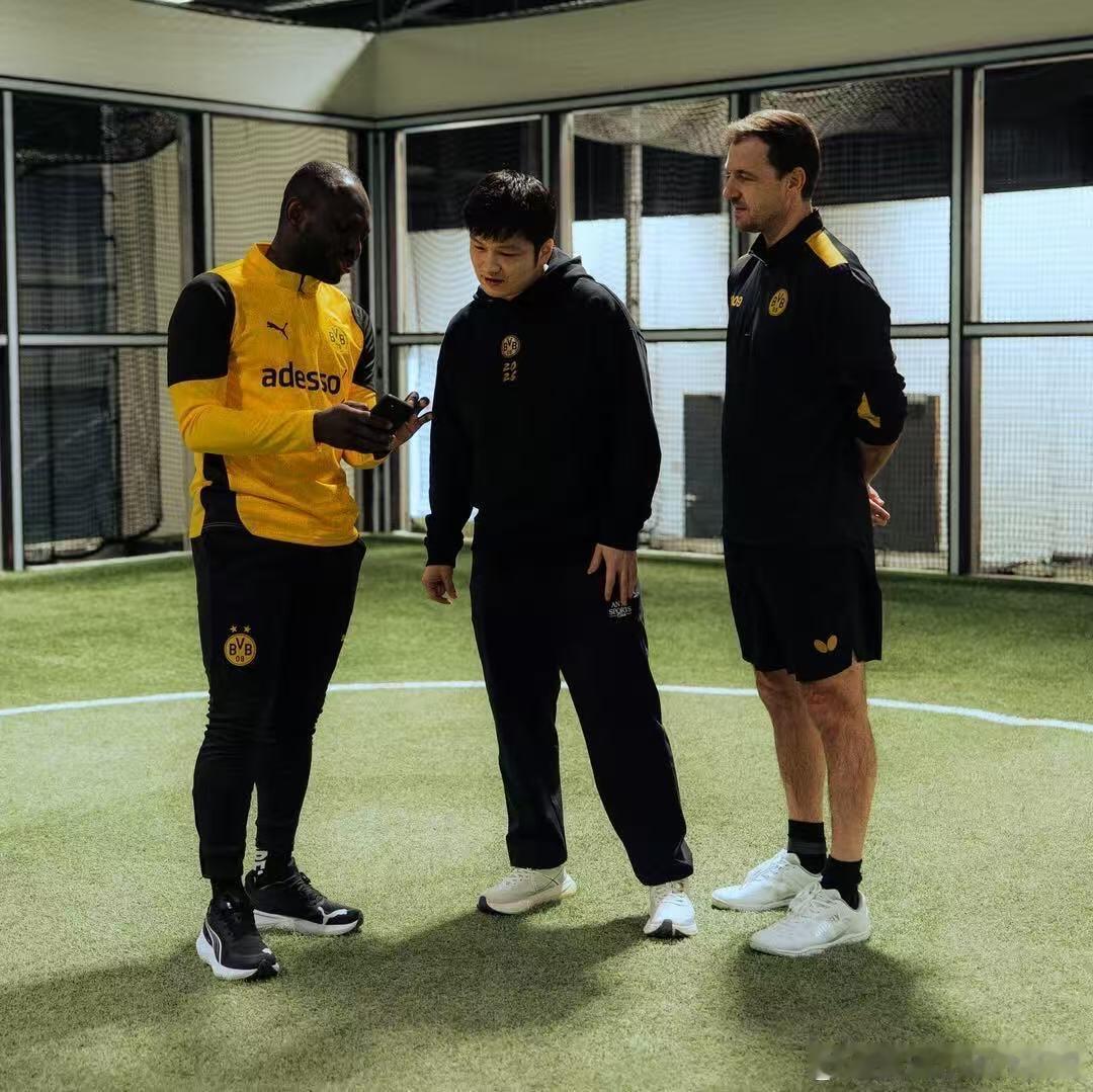 樊振东的跨界影响力！穿着多特蒙德送的卫衣打乒乓球波尔更是夸赞：天才足球小将樊振东