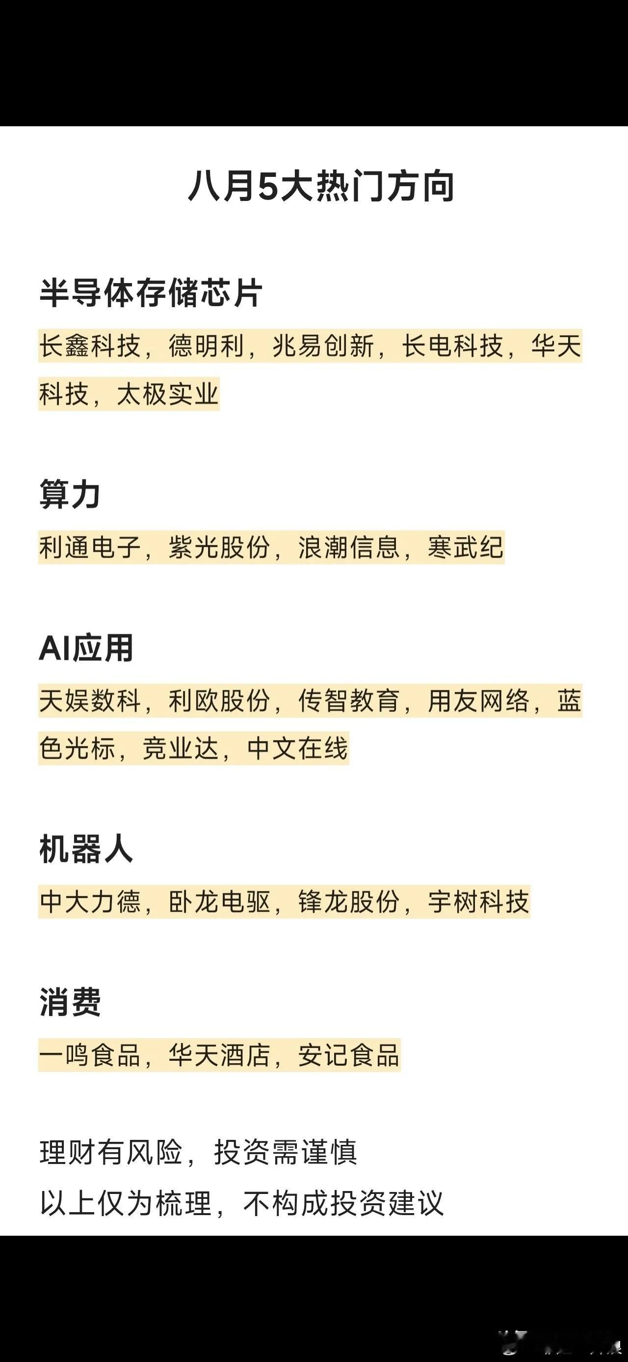 八月五大核心主线整理！涵盖存储、算力、AI、机器人、消费进入8月，市场资金聚焦五