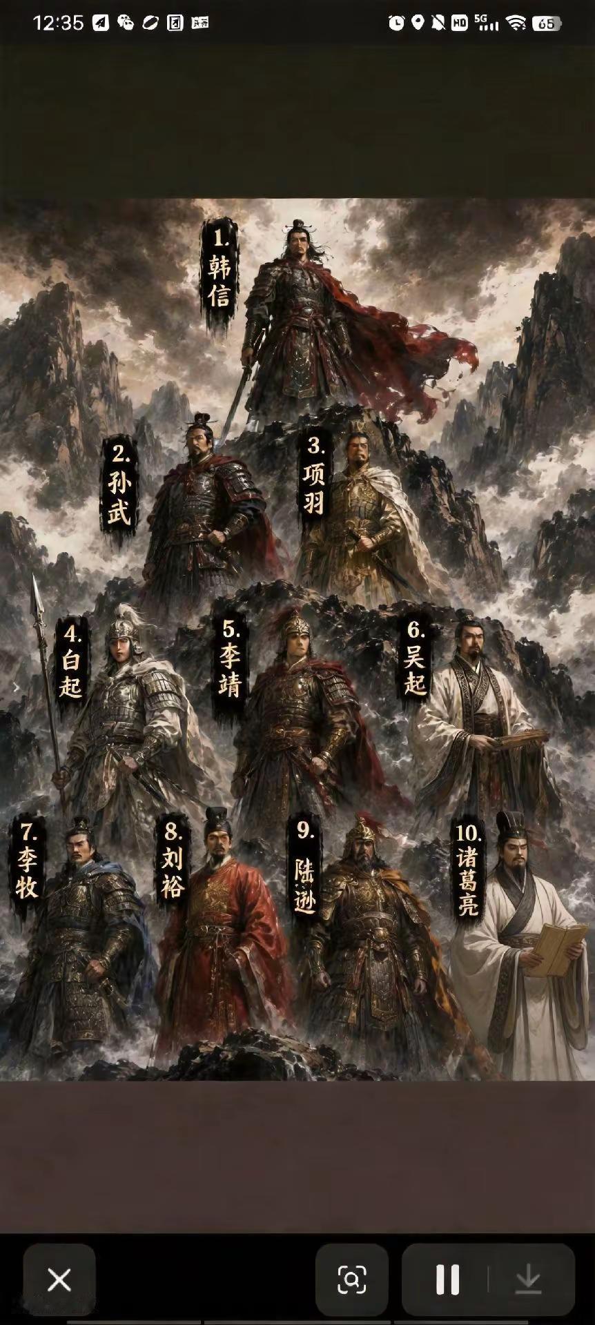 中国十大名将。军事历史