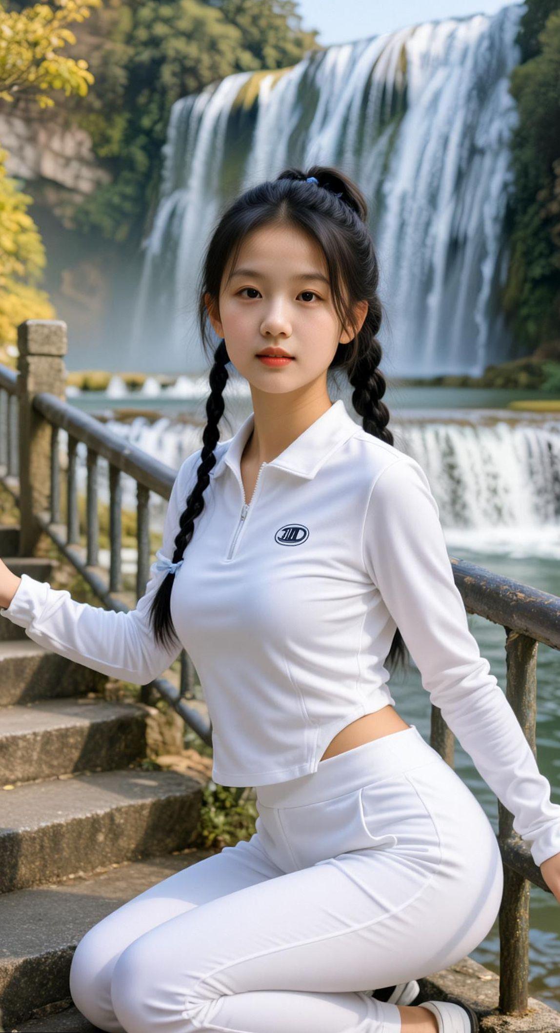 瀑布畔运动风照 抖音ai创作