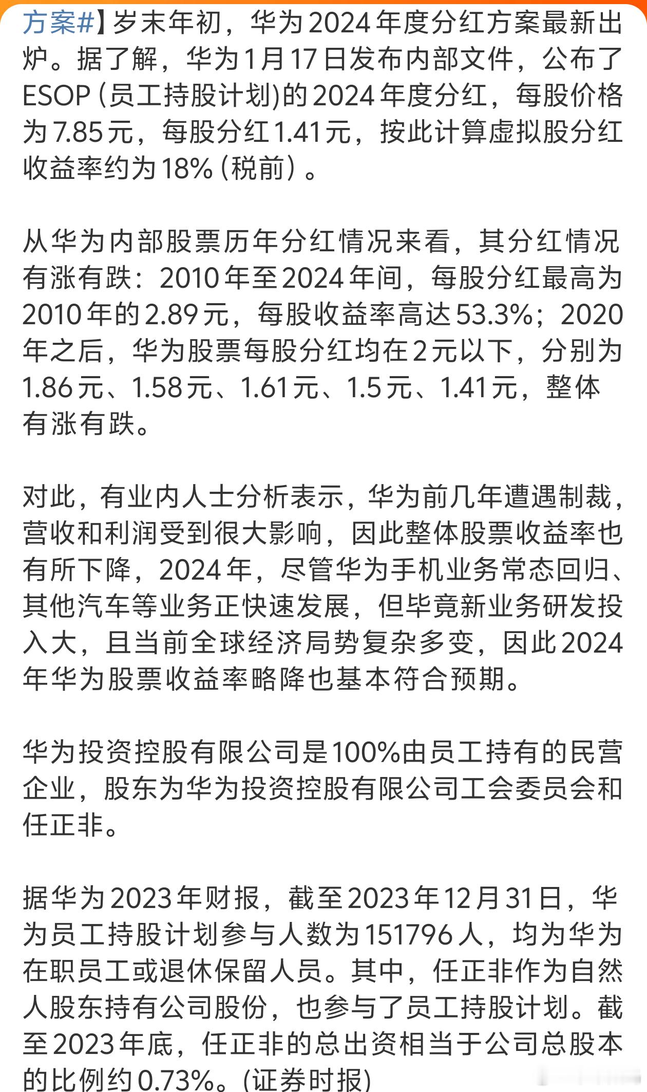 华为2024年分红方案出炉 太羡慕了别人家的公司[666] 