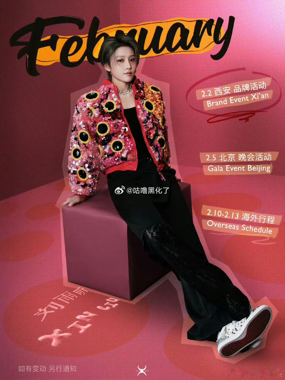 刘雨昕2月行程图来了，不仅有品牌活动，晚会活动，还有海外行程！大明星忙碌之余要记