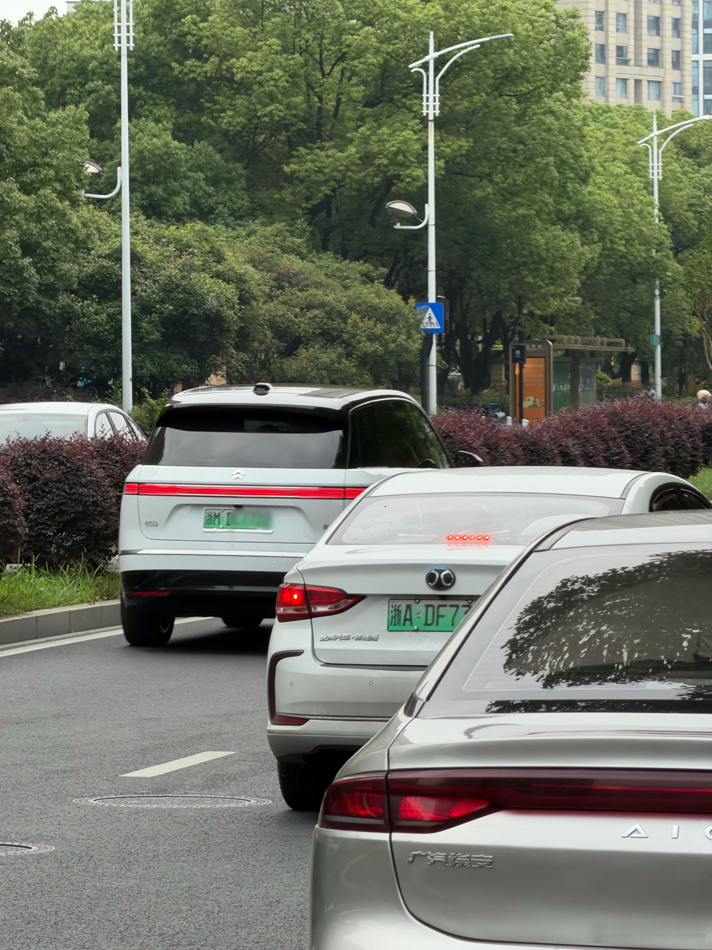 杭州街头已经能看到野生ES9了，然后还有不少乐道，萤火虫也非常多。杭州是包邮区重