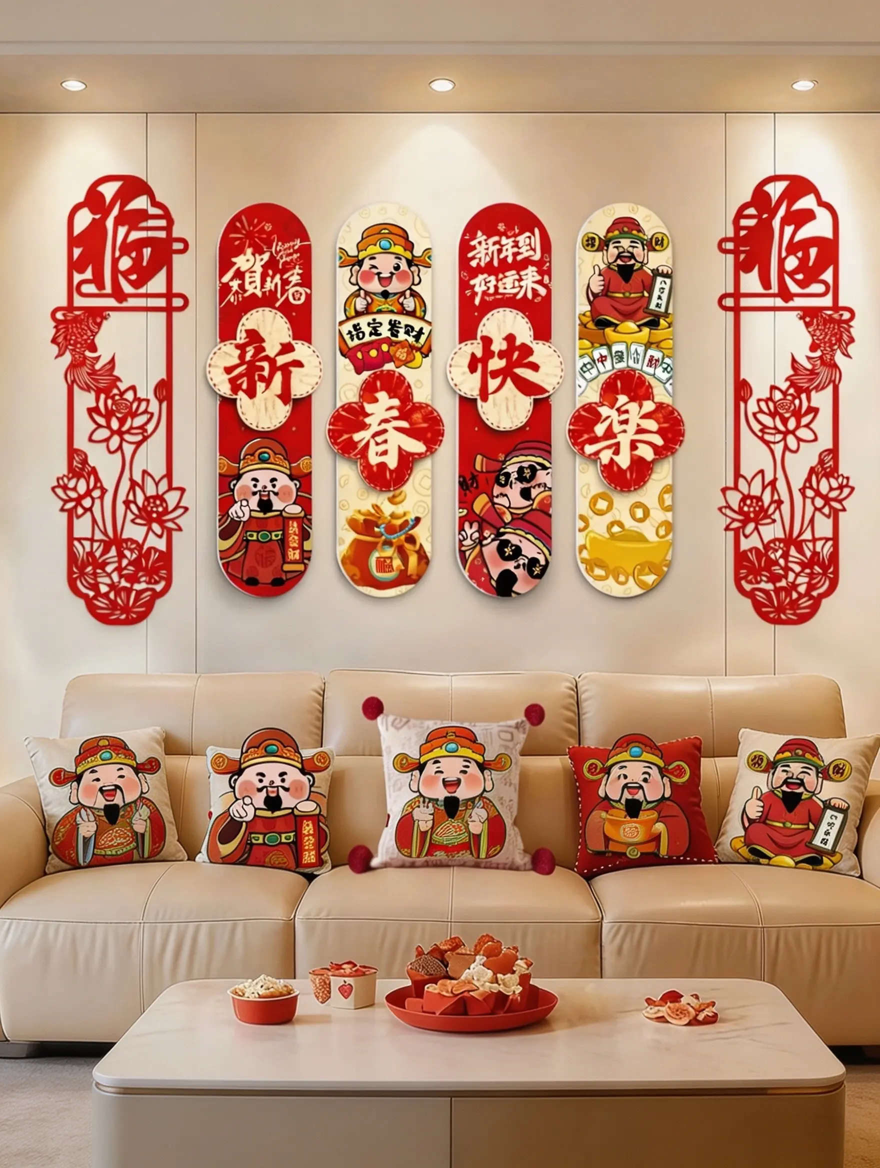 2026马年新春装饰｜客厅年味一键拉满  百搭各类电视背景墙，福字剪纸...