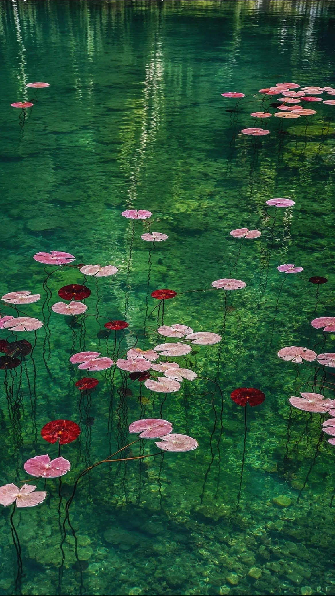 湖水澄澈，莲叶悠然 