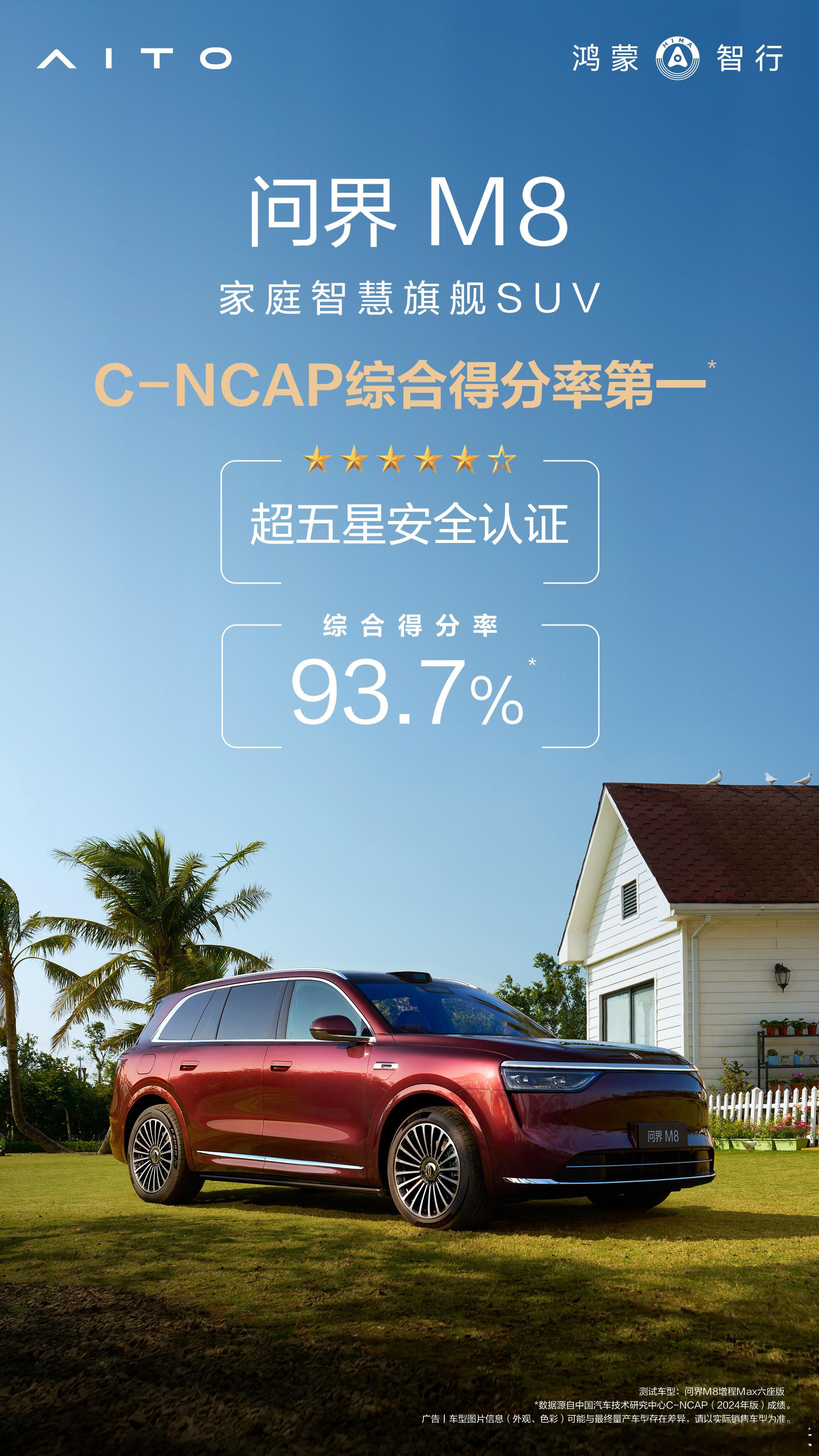 安全是最大的豪华——问界M8 拿了C-NCAP 综合得分率第一，超五星安全认证！