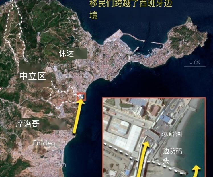 这是一张示意图，标明了此次令全球瞩目的移民跨境事件。

事实上，许多移民是从摩洛
