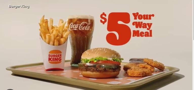 继麦当劳宣布在美国推出五元餐之后，Burger King也宣布推出类似的五元餐，