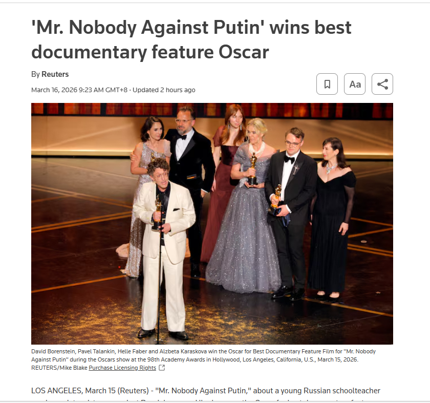 艺术也有国界：《反对普京的无名先生》获得最佳纪录长片奥斯卡奖🔹帕维尔·塔兰金 