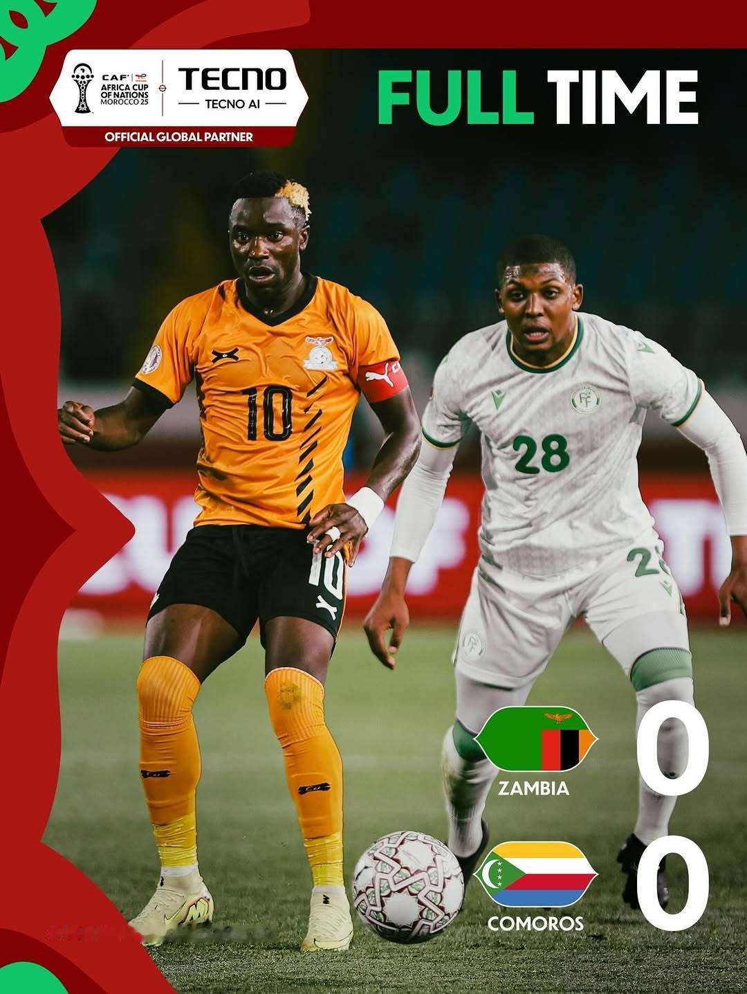 非洲杯 小组赛：赞比亚0：0科摩罗队。🎖️ 科摩罗队中场Z·尤素夫🇰🇲当选