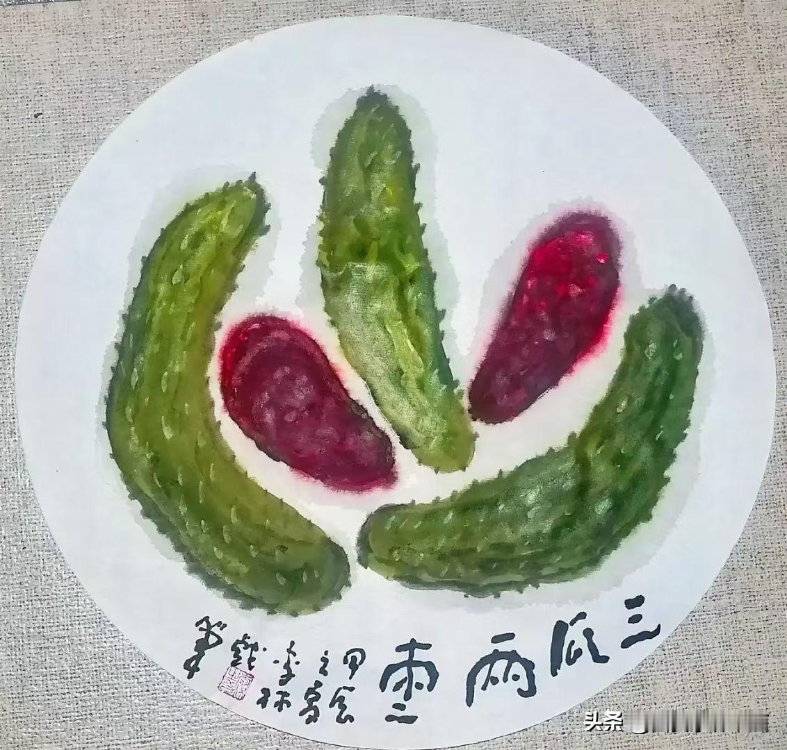 《西安李林绘画：三瓜两枣》