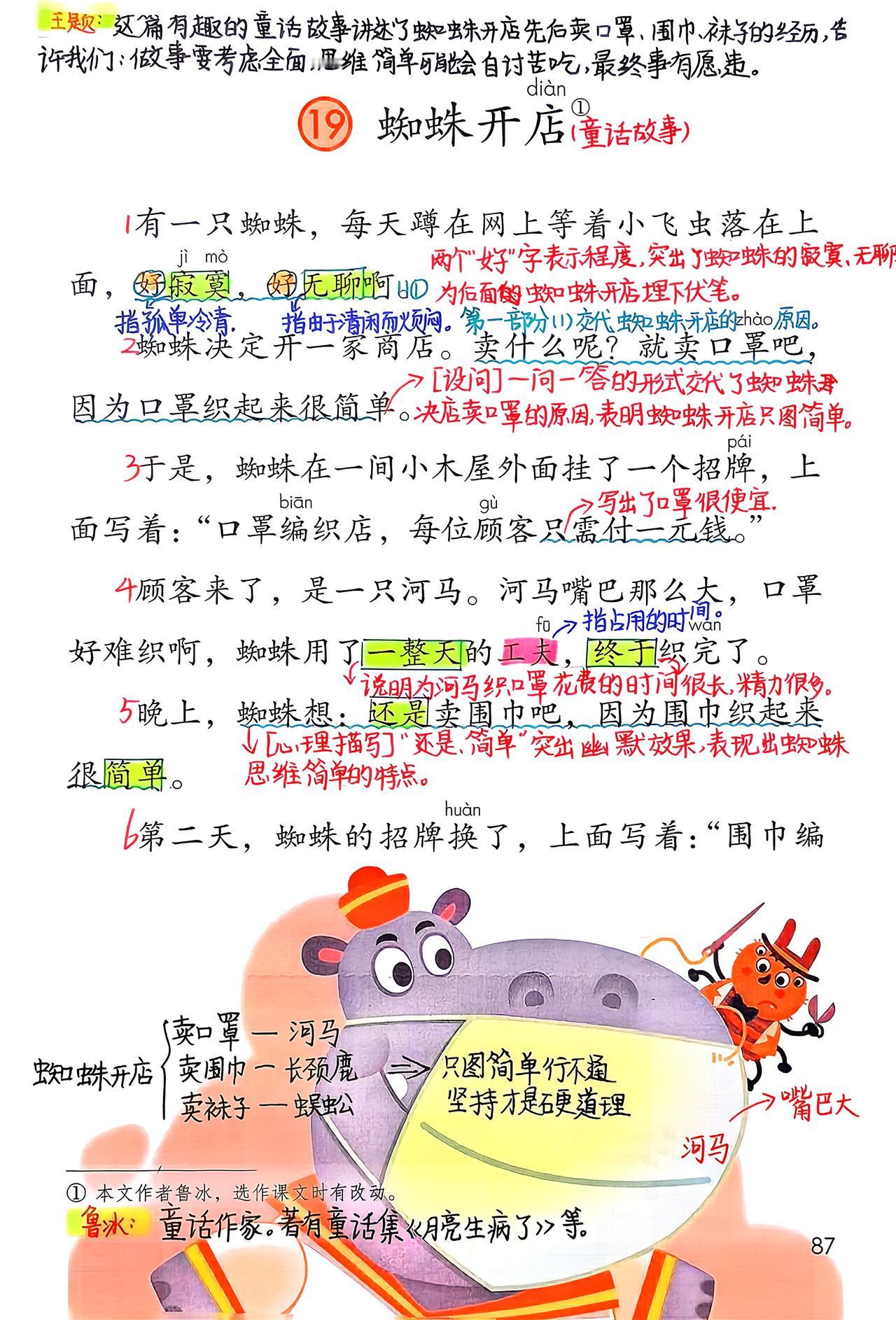 二年级语文下册，第七单元第19课《蜘蛛开店》课堂学习笔记，收藏复习～二年级语文