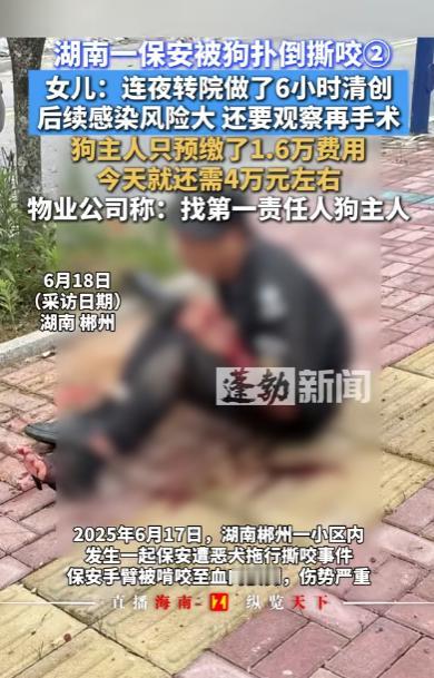 湖南，男子出去倒垃圾时，突然冲出一条大狗，将他扑倒在地撕咬，男子虽然极力反抗，奈