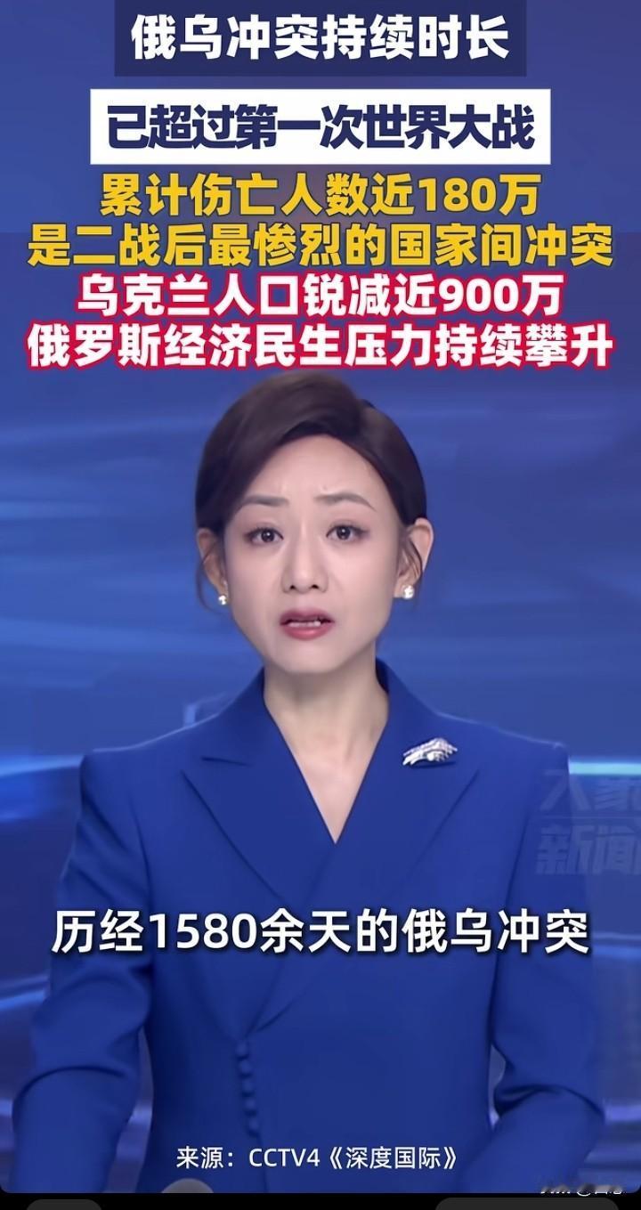 太可怕了，俄罗斯和乌克兰的冲突已经持续了1500多天，累计伤亡人数将近180万人