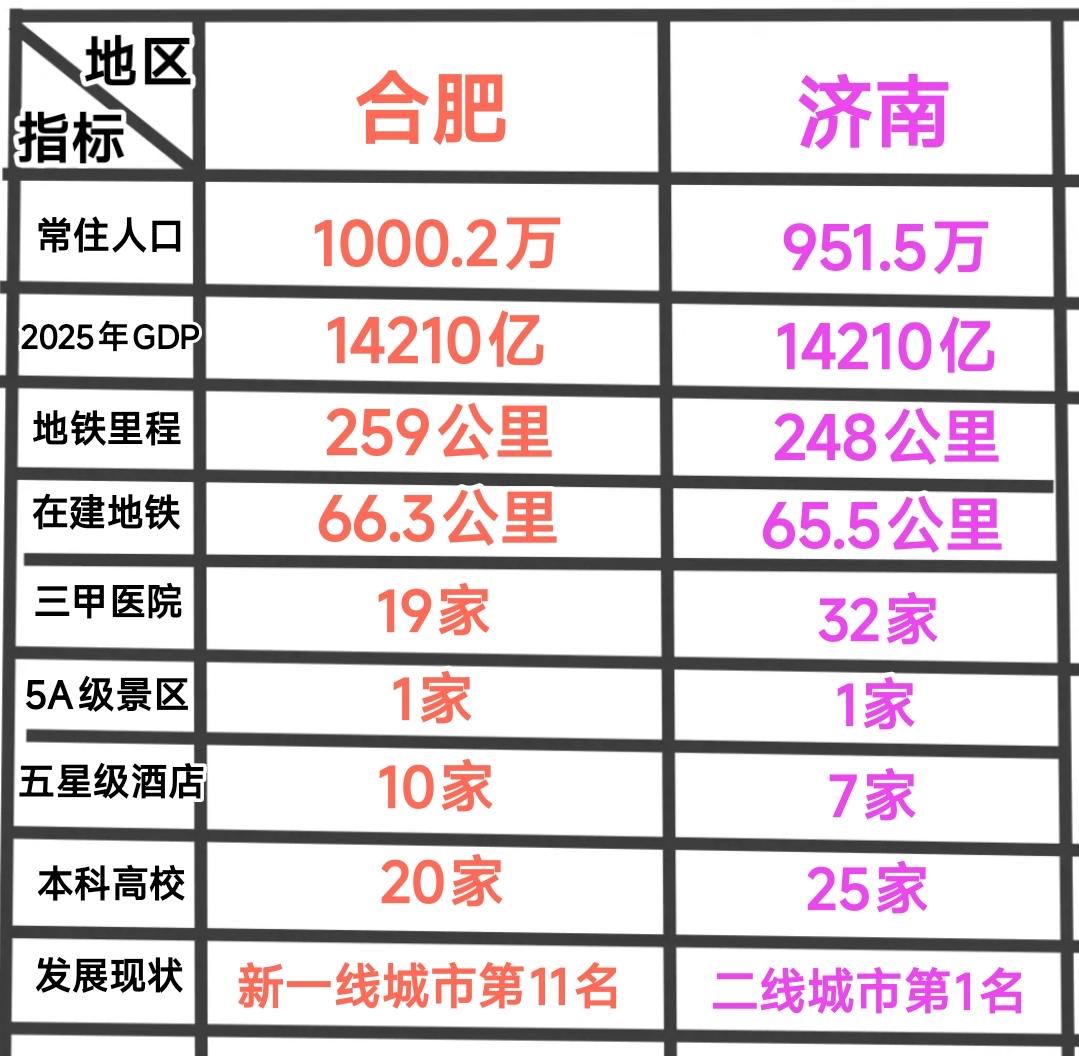 仔细对比合肥与济南的发展现状可谓是特色鲜明，从前几天最新公布的2025年gdp看