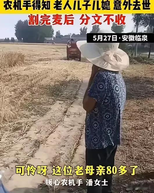 2024年收麦季，安徽一位美女农机手潘女士在田间作业时，偶遇一位85岁的老人正艰