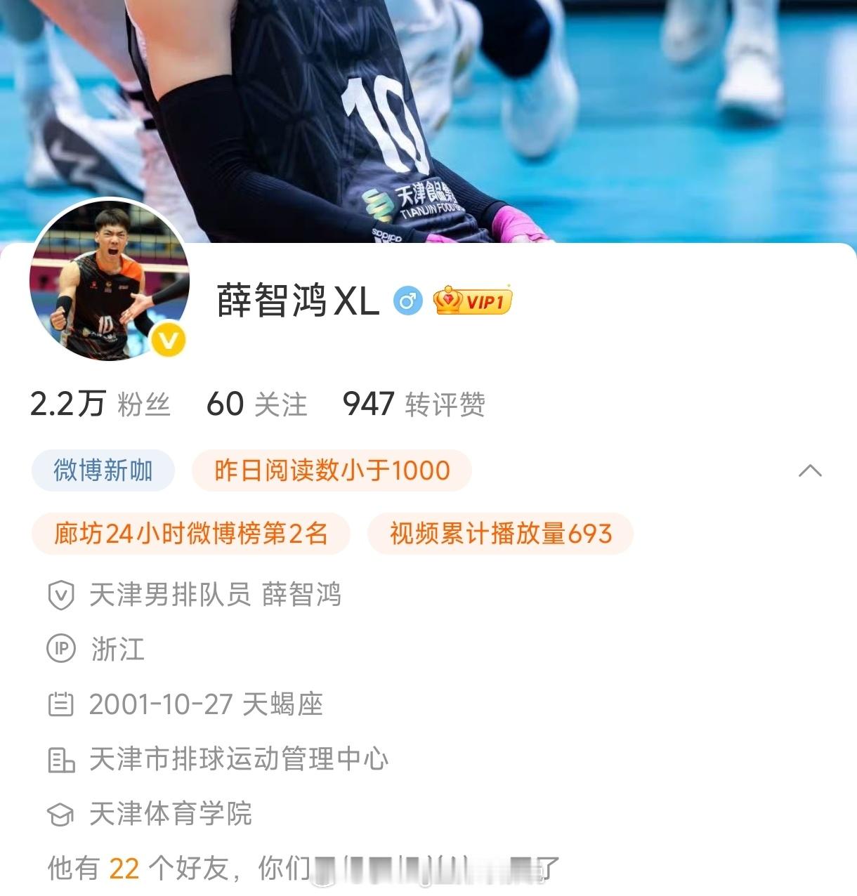 薛智鸿ip变为浙江！瓜队在宁波集训中。中国男排