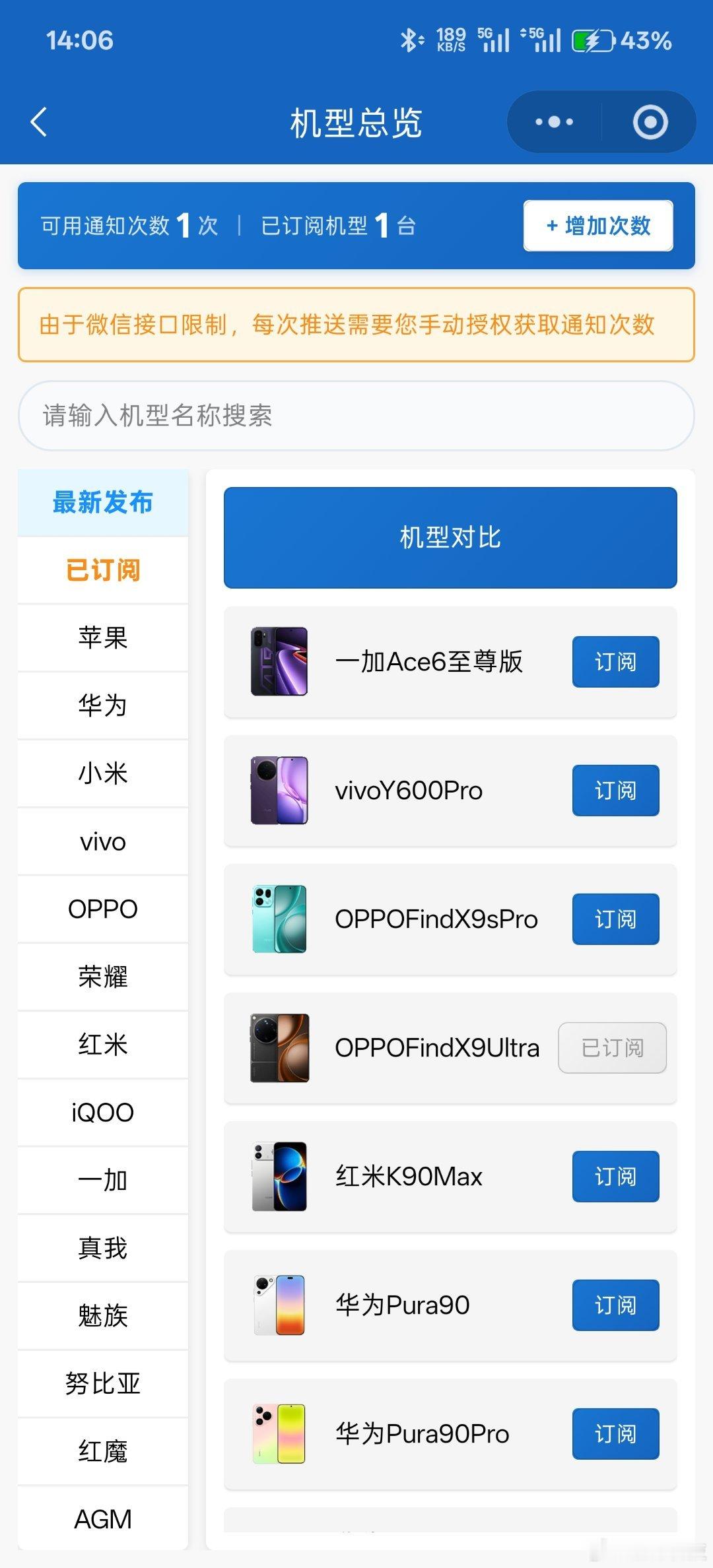 新评科技数据库 小程序「机型订阅」功能已上线。大家打开小程序首页进入「机型总览」