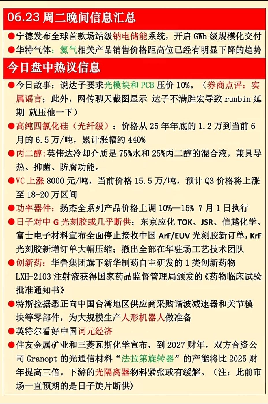 6月23日晚间股市重磅消息汇总，多条主线暗藏机会
 
6月23日晚间多条产业重磅