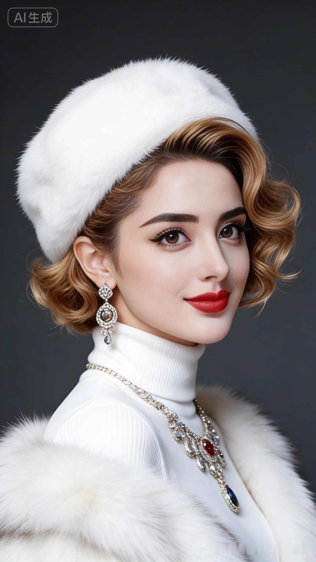 冬日优雅穿搭指南：白色毛绒帽+奢华珠宝，尽显高贵气质！