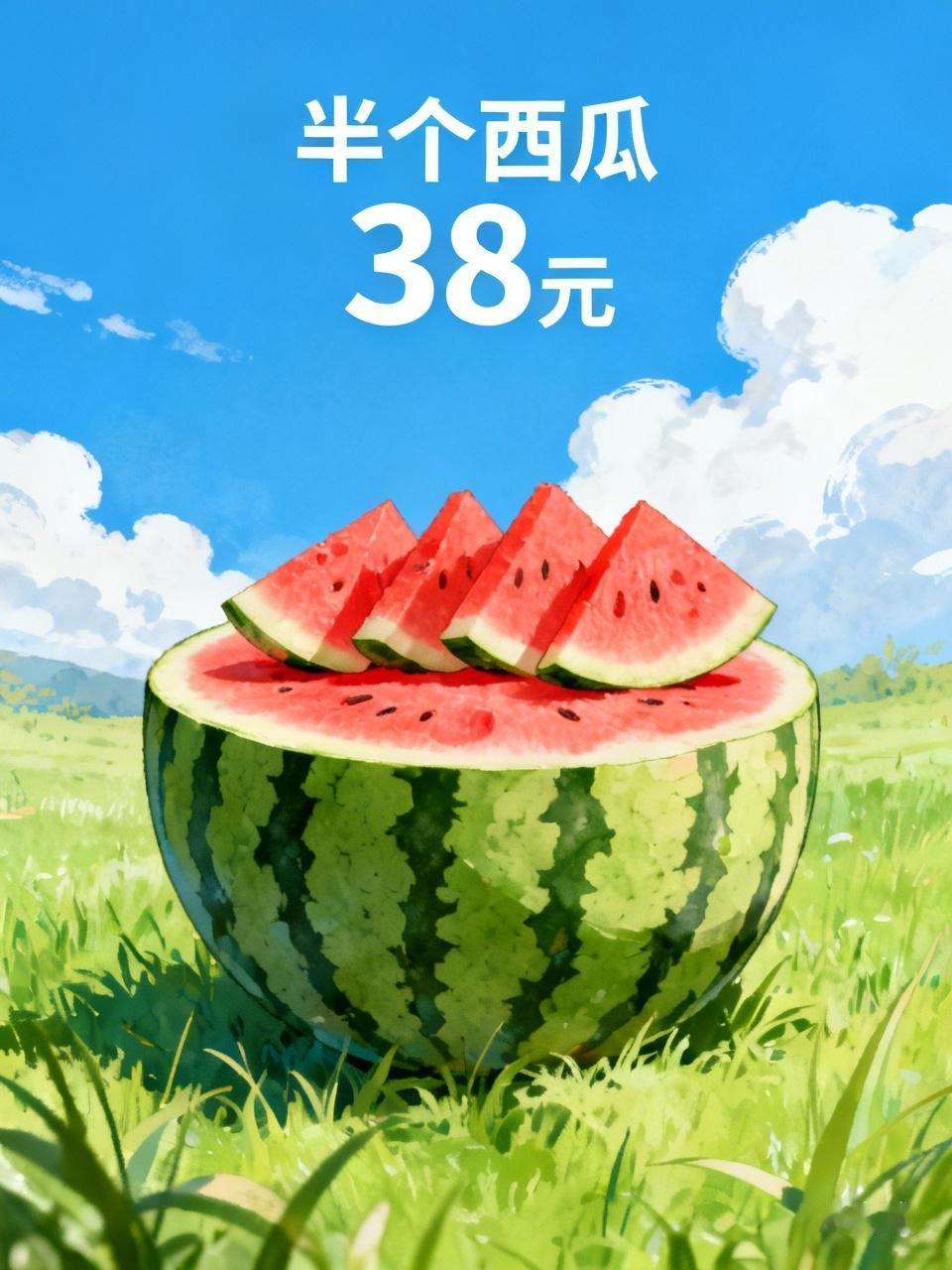 今天买的西瓜，5块8一斤，半个西瓜花了38，一个西瓜下来将近80块，18线的小县