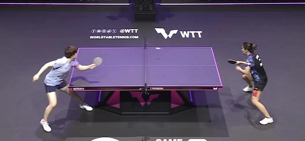 WTT横滨冠军赛女单半决赛：
陈幸同大比分4：1胜蒯曼，
五局比分为11：8，1