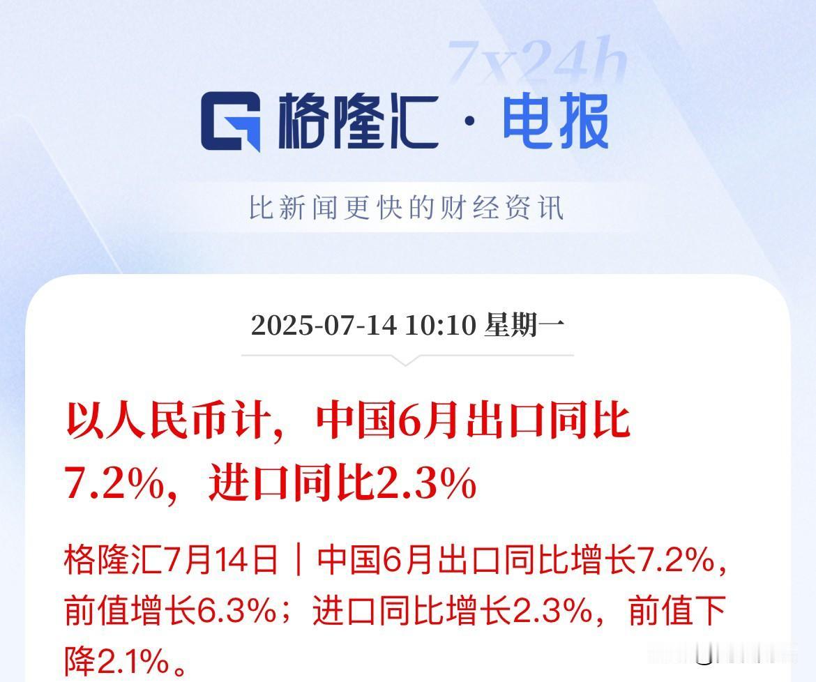 进出口半年报出炉！出口历史首次突破13万亿元，同比增长7.2%

我们上半年的进