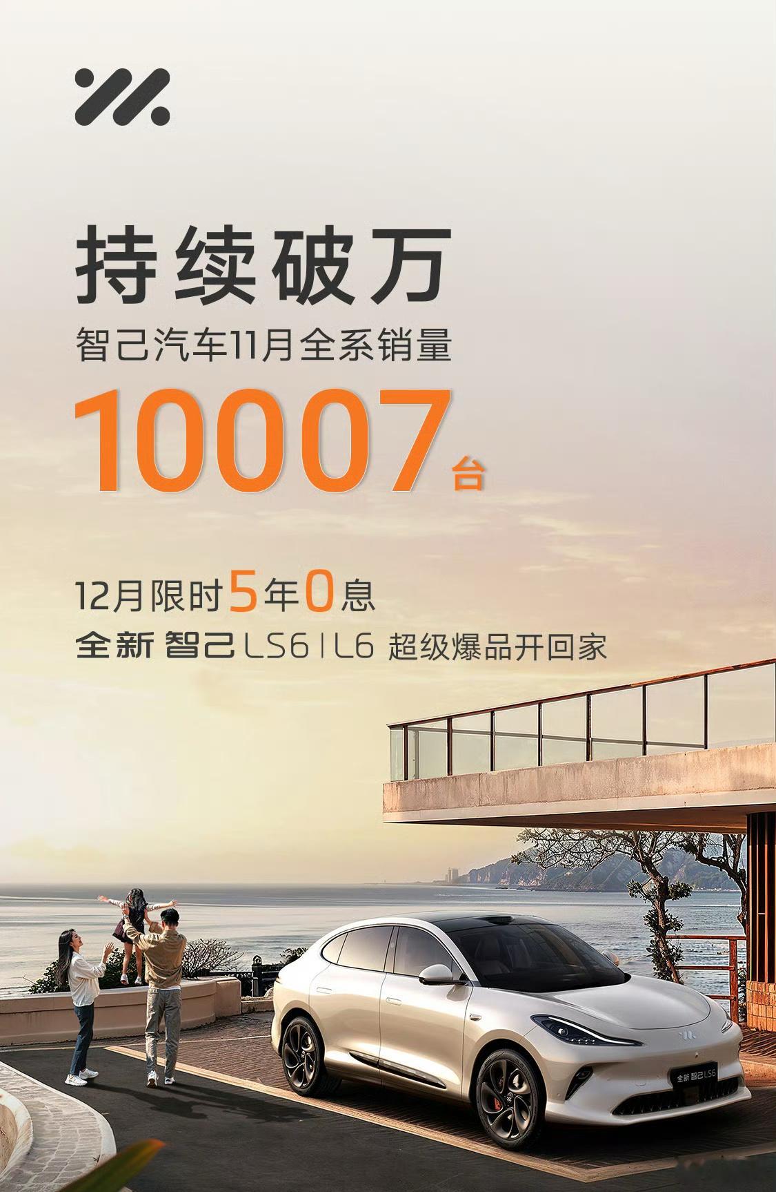 11月智己汽车销量达10007台，同比环比双增长，稳居20万以上新能源品牌销量前