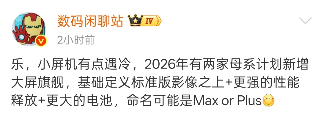 明年手机圈有新玩法了？爆料说2026年有两家母系品牌要新增专属大屏旗舰，定位在标