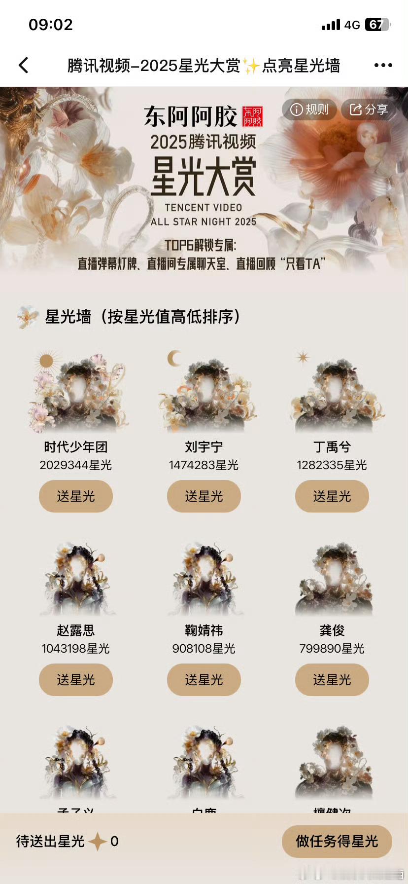 星光大赏投票目前星光大赏投票进展如图 