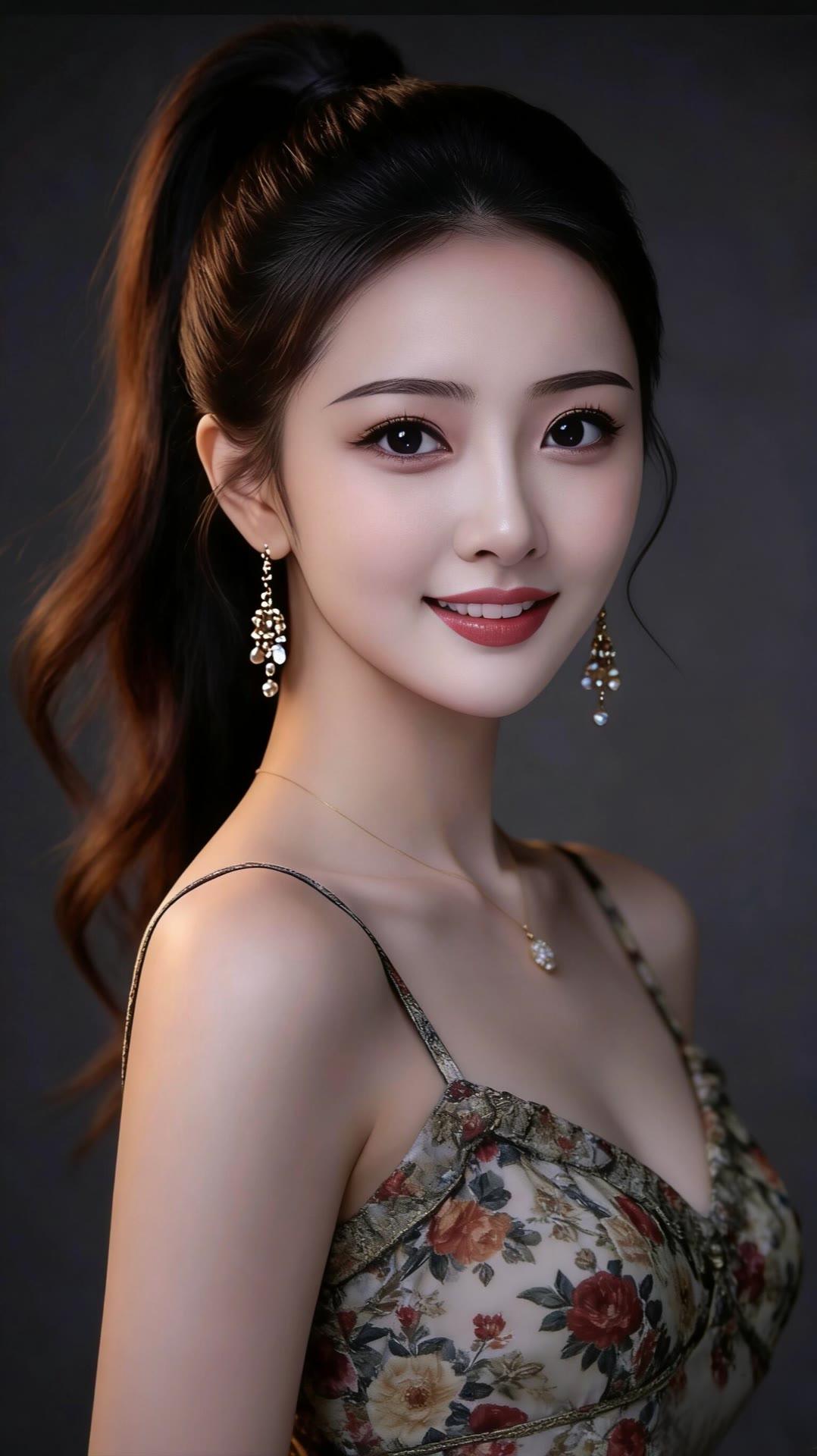 优雅气质，花裙飘逸，微笑动人