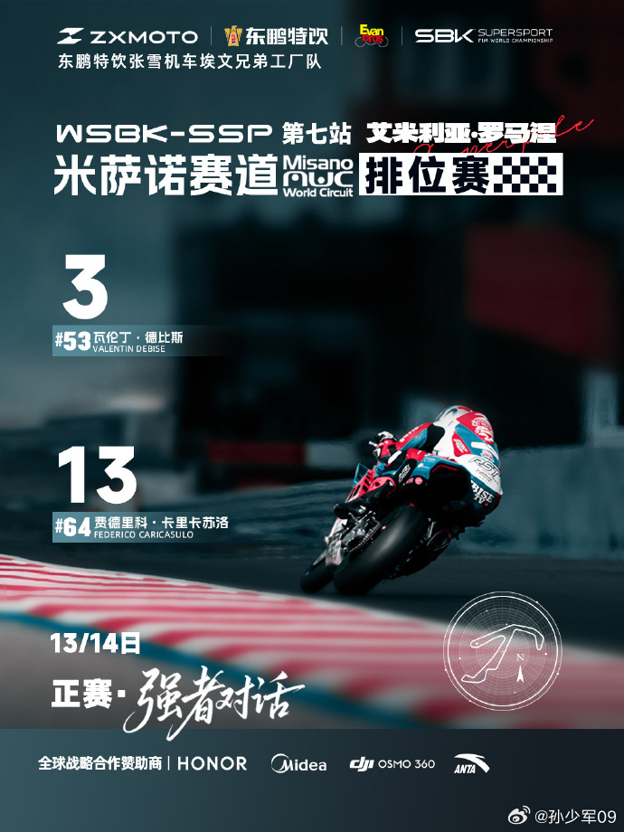 意大利站排位赛53号瓦伦丁·德比斯位第364号费德里科·卡里卡苏洛第13卡里卡苏