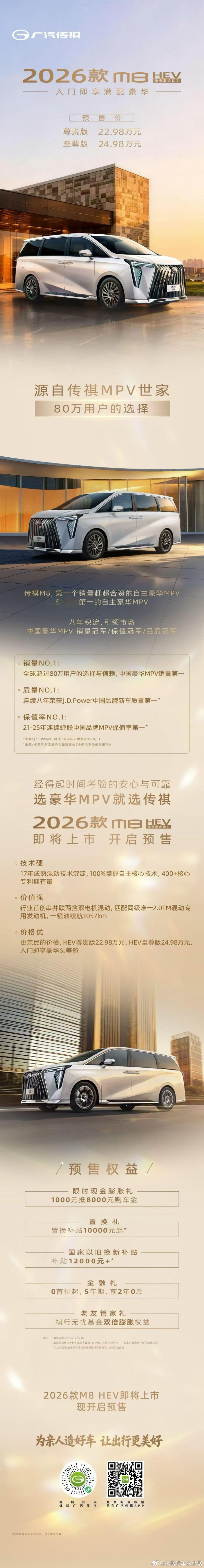 全尺寸的MPV，广汽自研的混动系统，省油、、空间大，配置基本到位，才卖22.98