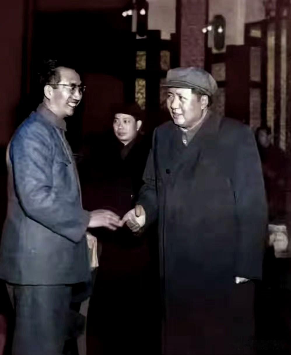 1953年，毛主席与徐向前元帅，
徐帅笑容灿烂，满是尊敬与敬佩。