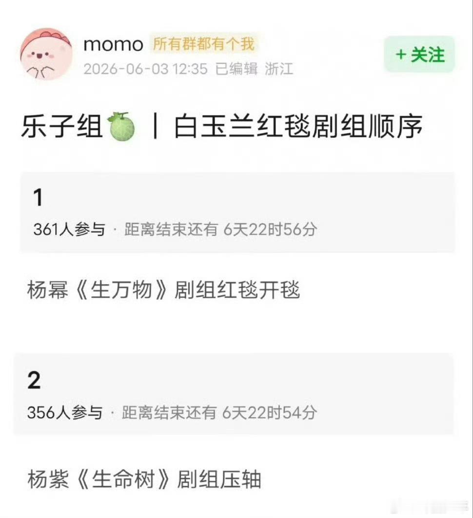 曝白玉兰红毯生命树剧组压轴 网传白玉兰红毯由《生命树》剧组压轴，虽然可能性很大，