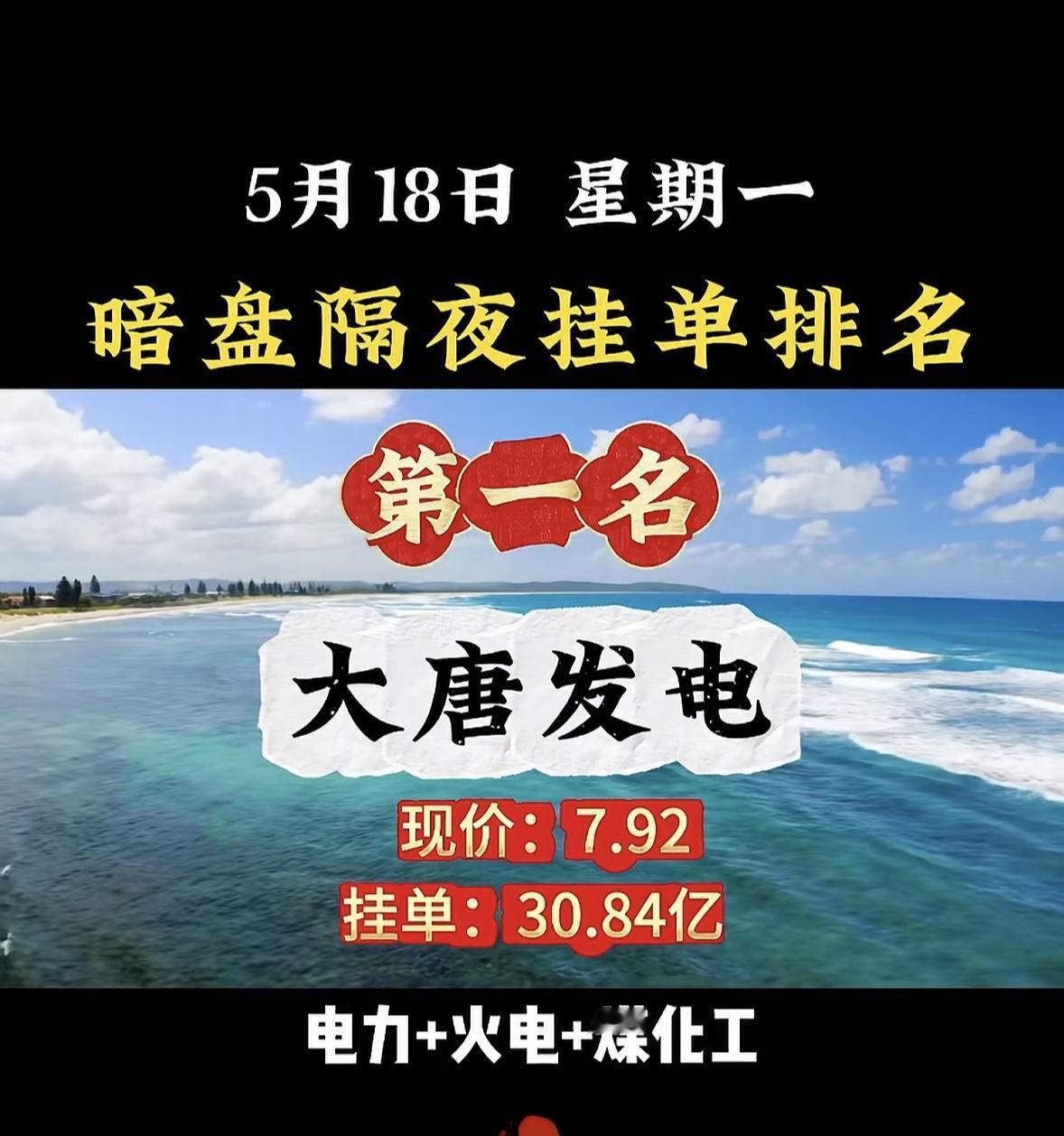 5月18日周一暗盘隔夜挂单排行榜揭晓

京能电力最近可太火了！截至2026年5月