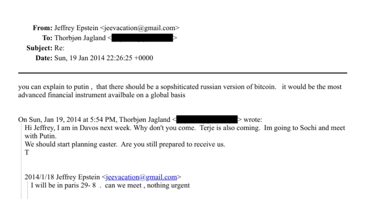 爱泼斯坦在2014年1月告诉挪威前首相、欧洲委员会前秘书长托尔比约恩·雅格兰德，