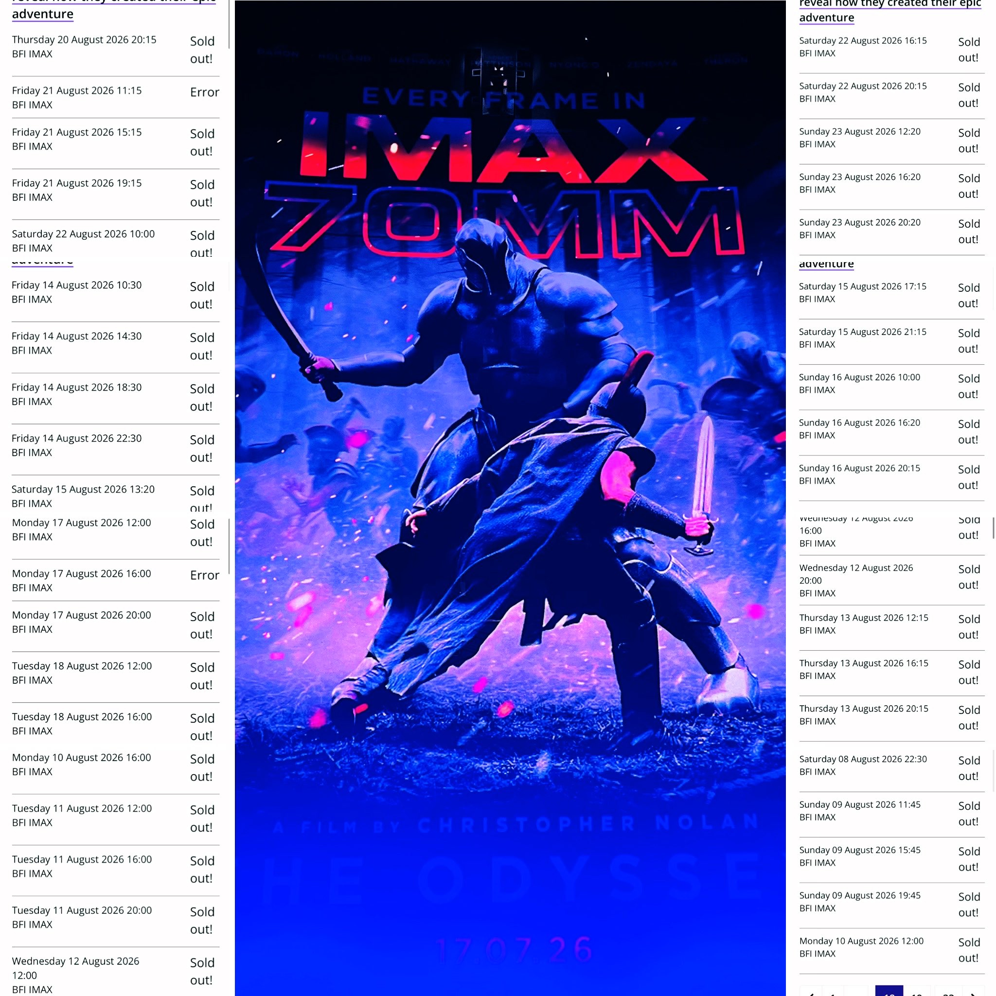 太夸张了！诺兰力作奥德赛英国BFI IMAX 70mm胶片厅截至8月24日前所有