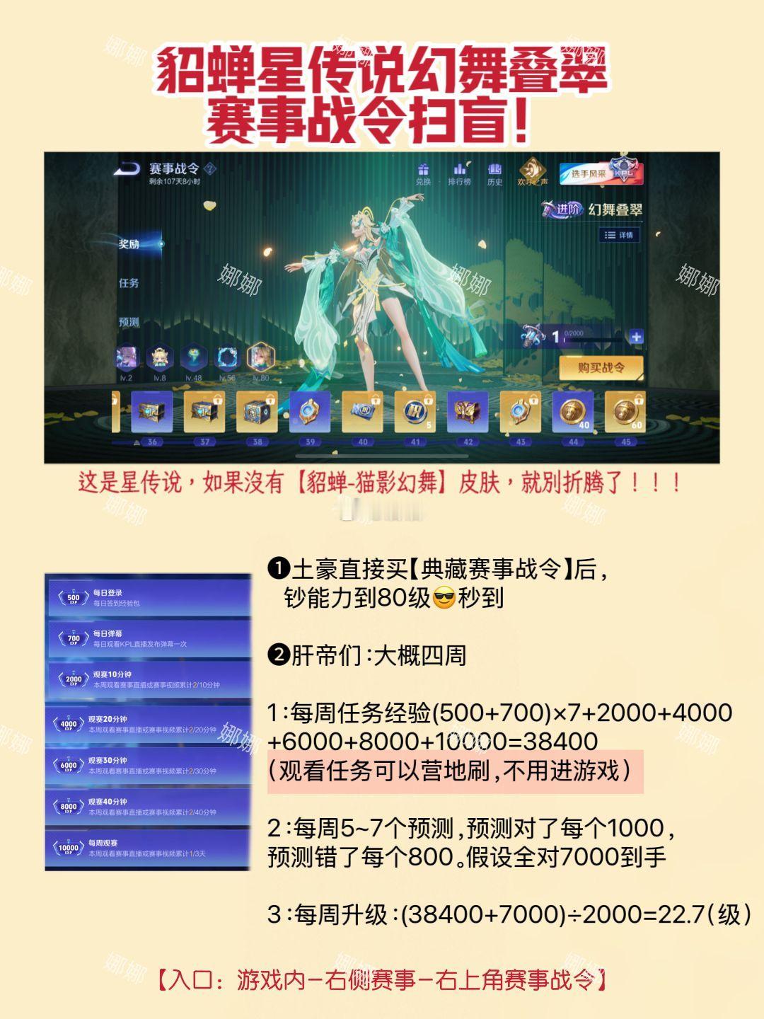 王者荣耀[超话]  好多宝宝在问的貂蝉猫影幻舞星传说获取方式&攻略来噜[融化] 