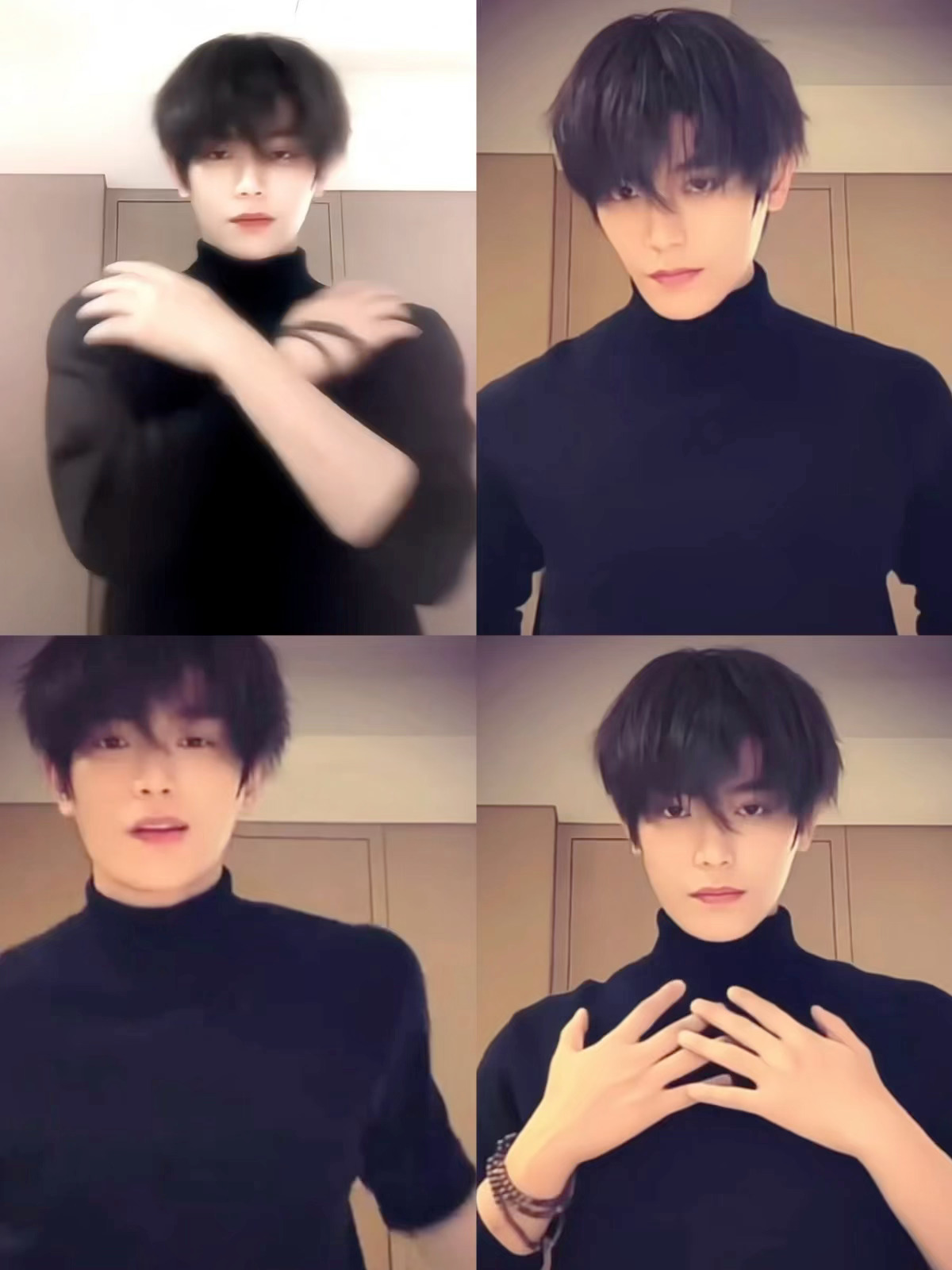 纯情卫韫火辣辣！丁禹兮穿黑色高领毛衣跳姐姐有点坏，凌乱的顺毛，黑色高领毛衣，宽肩