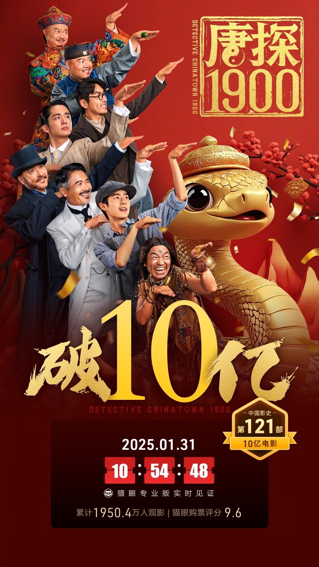 唐探1900票房破10亿 据猫眼专业版数据，电影《唐探1900》上映3天， 总票