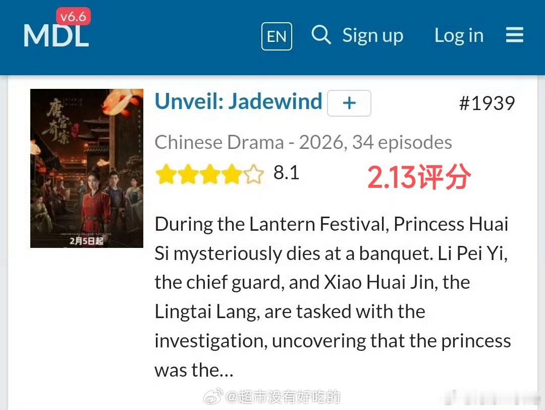 白鹿唐宫奇案海外评分从8.1涨到8.2了🎉 