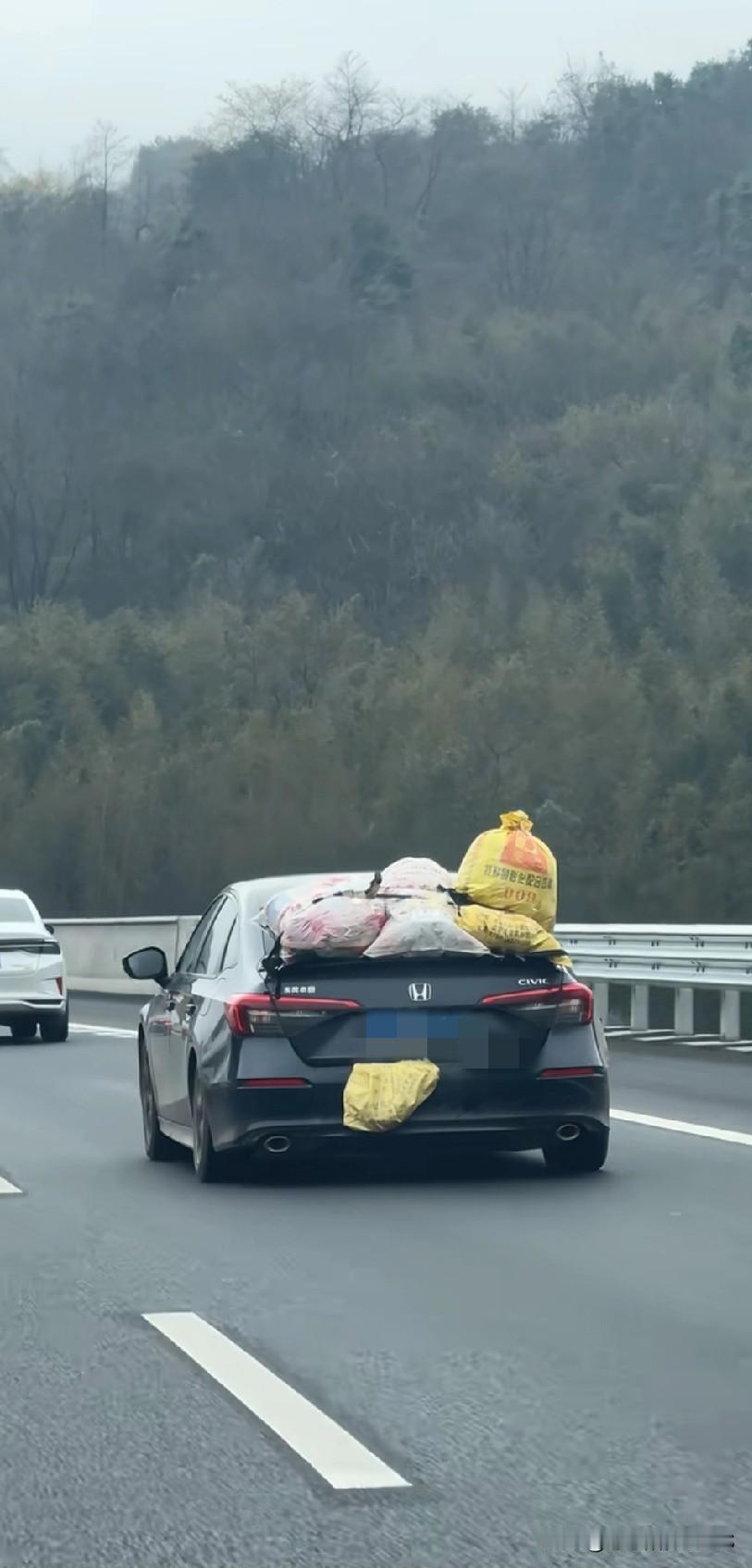 前面那兄弟晒的后备箱太真实了！满满当当全是妈妈塞的土特产，恨不得把家给你搬走。不