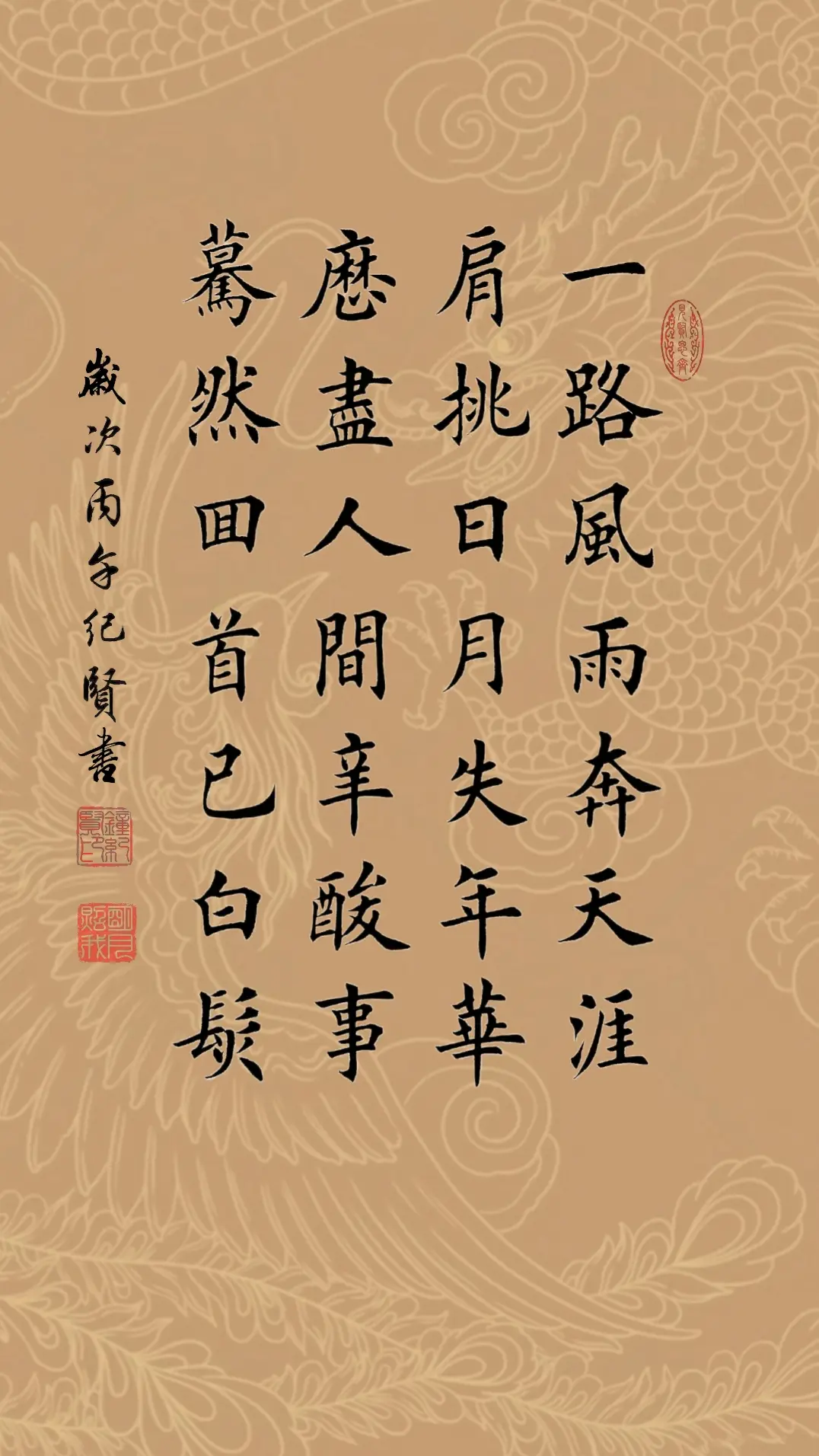 一路风雨奔天涯 肩挑日月失年华 历尽人间辛酸事 蓦然回首已白发