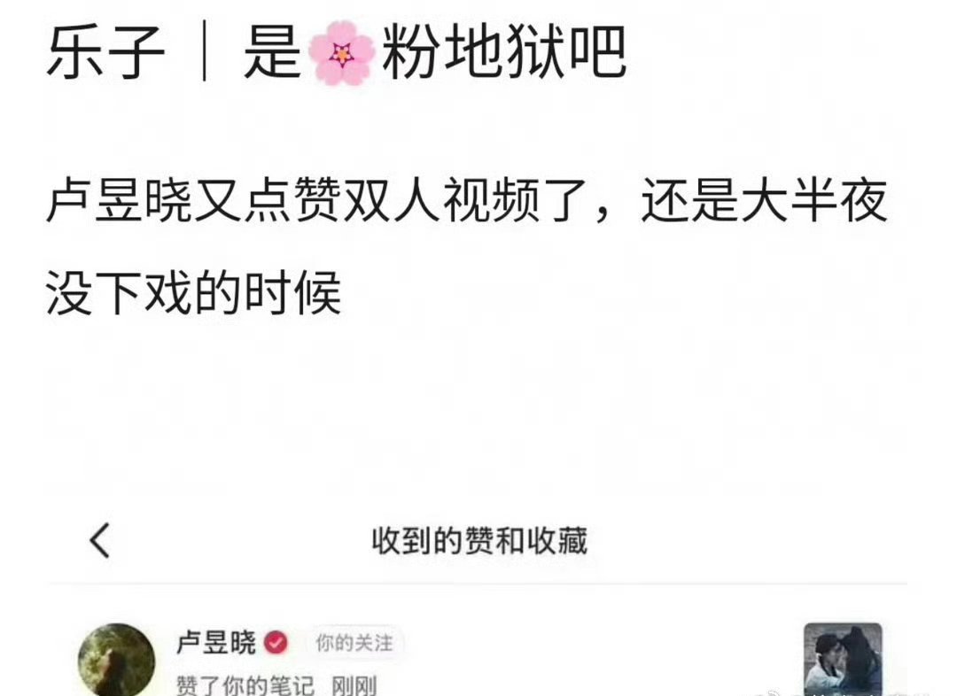 网友发现，卢昱晓又点赞了和檀健次双人cp向的视频 