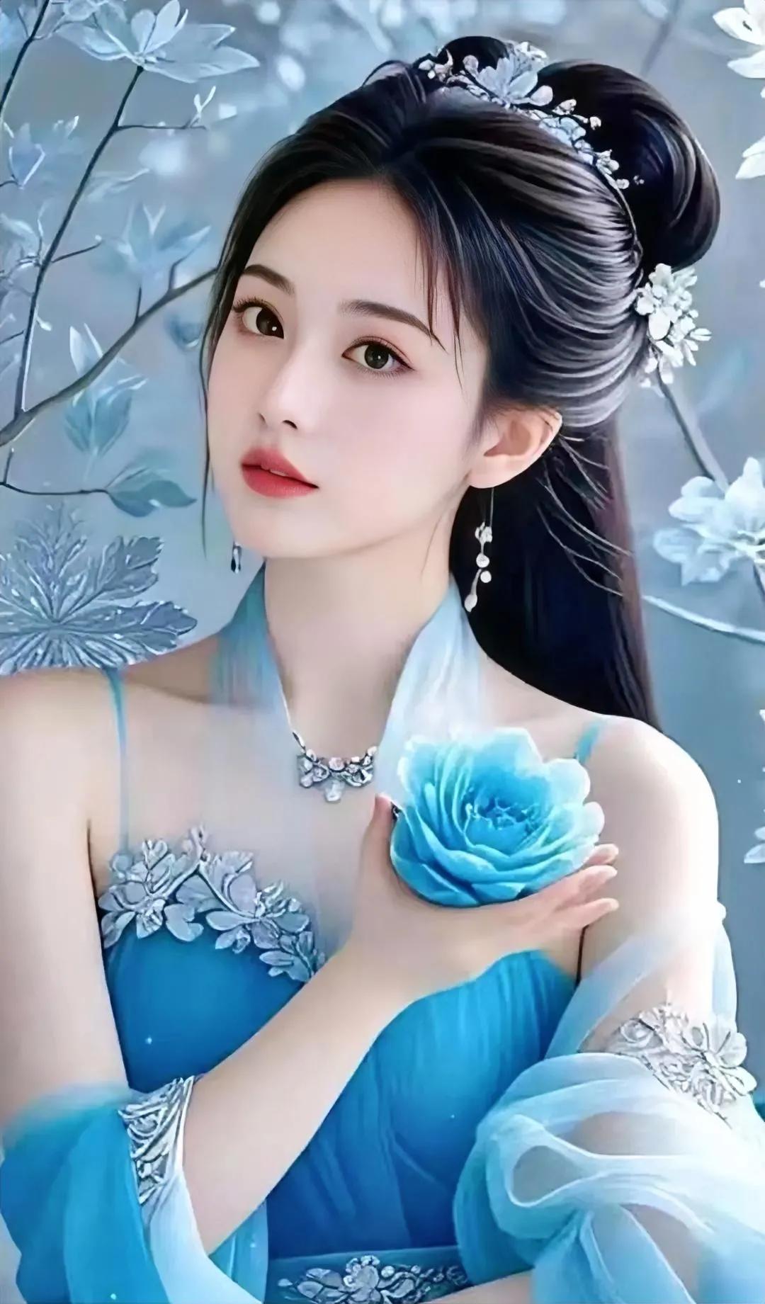 梦幻蓝衣仙子，花间一抹芳华唯美流光美人 美人容颜仙若梦 蓝衣仙子下凡尘