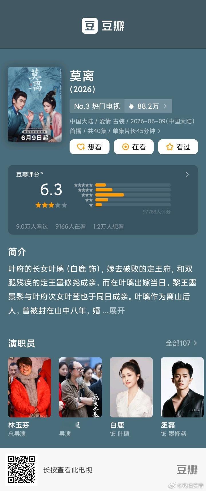 莫离 、南部档案 都已开分：皆是是6分+的及格水平，感觉高了低了？